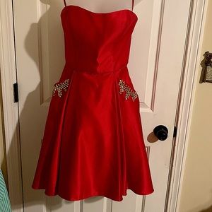Red Strapless Junior Prom Dress
